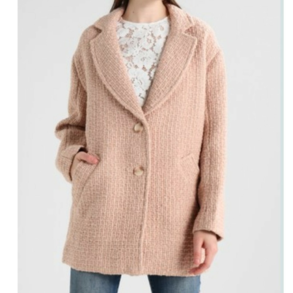 Abercrombie & Fitch Women's Pale Pink Wool Blend Tweed Coat Size M